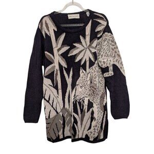 Marisa Christina Jungle Cat Sweater Womens Size Medium Blue Linen Blend